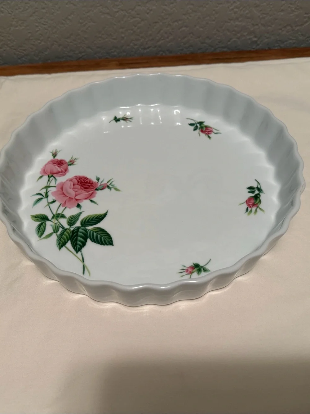 Vintage Christine Porcelain Floral Quiche Dish - Pink Rose Design
